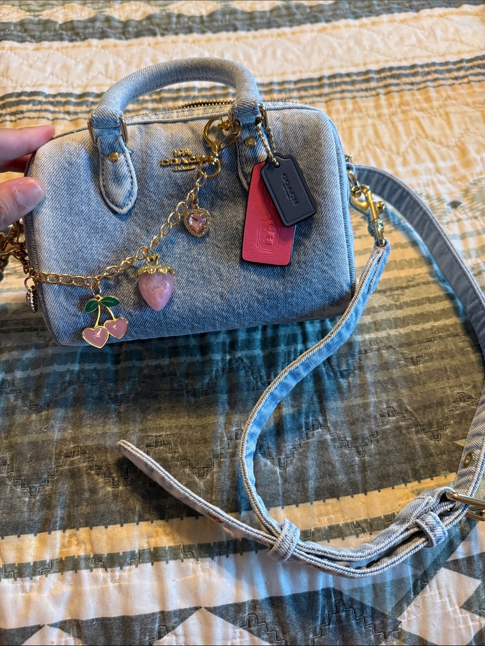 Coach denim mini Rowan *missing key charm*